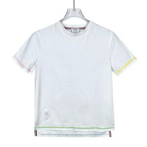 Thom Browne White Cotton Short Sleeve Tee With Colored Hem Details Size 36 Made